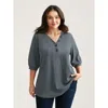 Bloomchic Plain Knit Texture Gathered Top In Slategray
