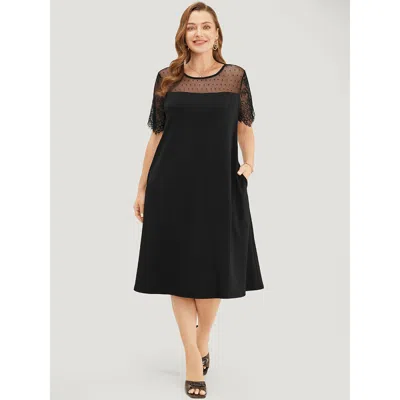 Bloomchic Plain Pocket Lace Mesh Patchwork Dress In Black
