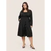 Bloomchic Plain Sequin Patchwork Elastic Waist Dress In Black