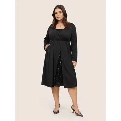Bloomchic Plain Sequin Patchwork Elastic Waist Dress In Black