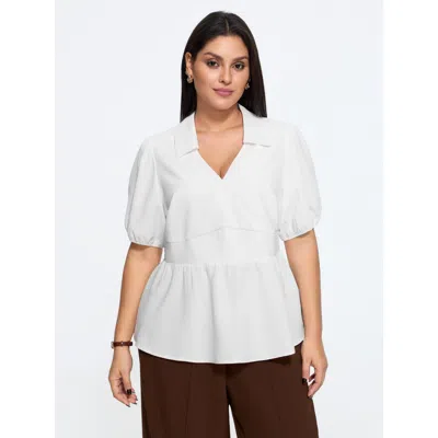 Bloomchic Plain Surplice Neck Shirred Waist Blouse In White