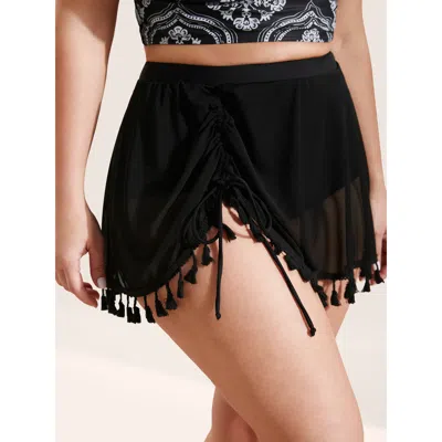 Bloomchic Plain Tassel Trim Elastic Waist Swim Skirt In Multi