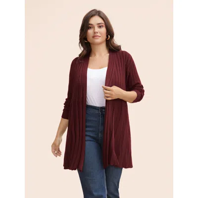 Bloomchic Plain Textured Kimono Collar Cardigan In Burgundy