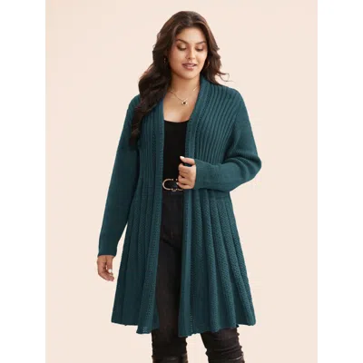 Bloomchic Plain Textured Kimono Collar Cardigan In Green