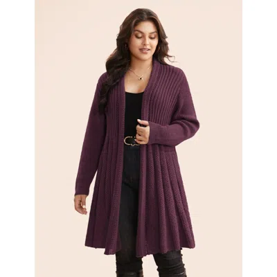 Bloomchic Plain Textured Kimono Collar Cardigan In Burgundy