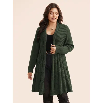 Bloomchic Plain Textured Kimono Collar Cardigan In Green