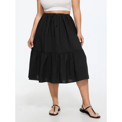 Bloomchic Plain Tiered Flowy Midi Skirt In Black