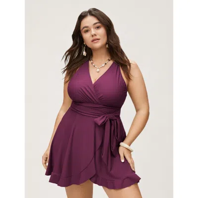 Bloomchic Plain Ties Wrap Flutters Swim Dress