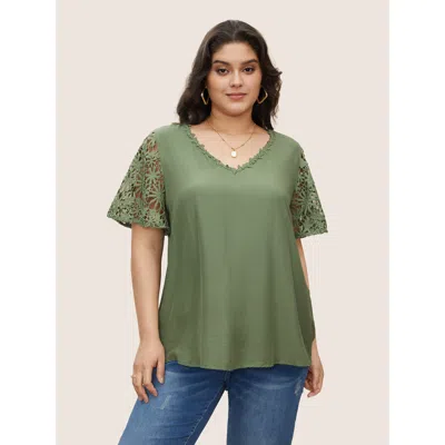 Bloomchic Plain V Neck Floral Patchwork Blouse In Multi