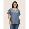 Bloomchic Plain V Neck Floral Patchwork Blouse In Multi