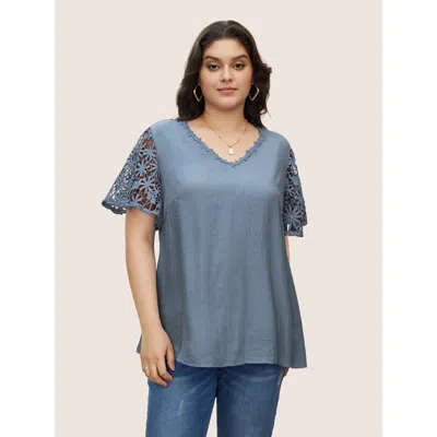 Bloomchic Plain V Neck Floral Patchwork Blouse In Multi