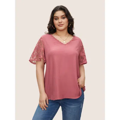 Bloomchic Plain V Neck Floral Patchwork Blouse In Pink
