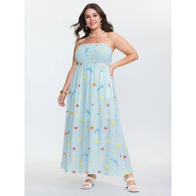 Bloomchic Playful Striped Print Shirred Maxi Dress In Blue