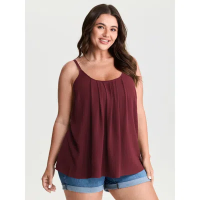 Bloomchic Pleated Flowy Plain Tank Top In Red