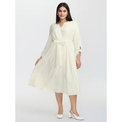 Bloomchic Pleated Split Neck Waist-tie Maxi Dress In White