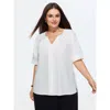 Bloomchic Pleated Split Neckline Placket Blouse In White