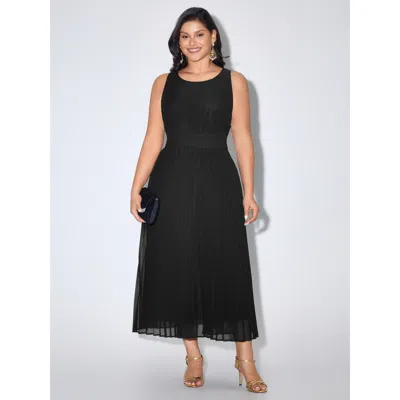Bloomchic Pleated Waist-defining Sleeveless Maxi Dress In Black