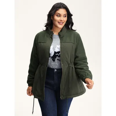 Bloomchic Plus Size Women Drawstring No Stretch Sleeve Long Sleeve Mock Neck 10/m Slanted Pocket Quilted Jacke