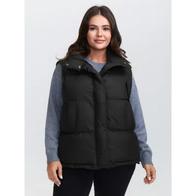 Bloomchic Plus Size Women Low Stretch 10/m Slanted Pocket Quilted Jackets  In Black