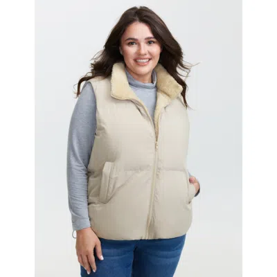 Bloomchic Plus Size Women No Stretch 10/m Single-flap Pocket Quilted Jackets  In White