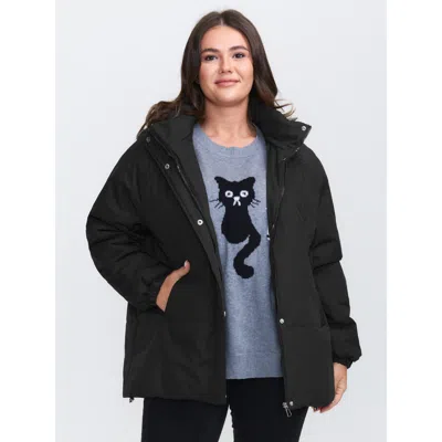 Bloomchic Plus Size Women Not Graphics Grommets No Stretch Cuffed Sleeve Long Sleeve 12/l Side Pocket Quilted  In Black