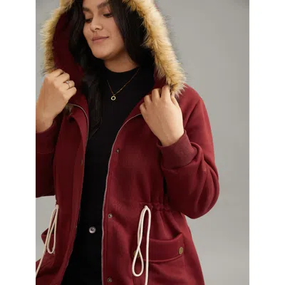 Bloomchic Plus Size Women Plain Colorblock No Stretch 10/m Pocket Quilted Jackets  In Red
