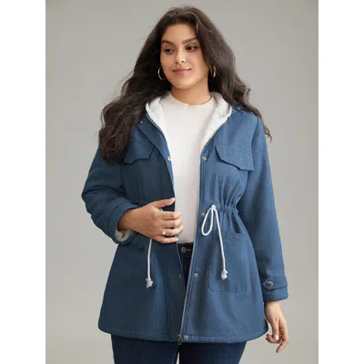 Bloomchic Plus Size Women Plain Colorblock No Stretch 14-16/1x Pocket Quilted Jackets  In Blue
