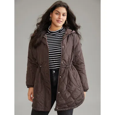 Bloomchic Plus Size Women Plain Lined No Stretch 10/m Pocket Quilted Jackets  In Brown