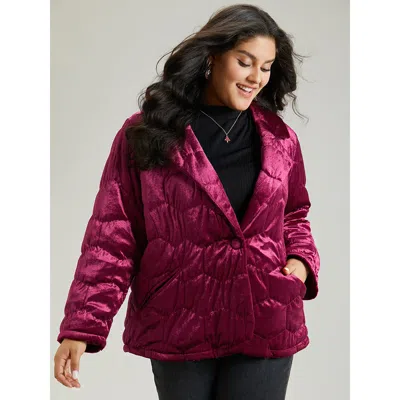 Bloomchic Plus Size Women Plain Texture No Stretch 12/l Pocket Quilted Jackets  In Red