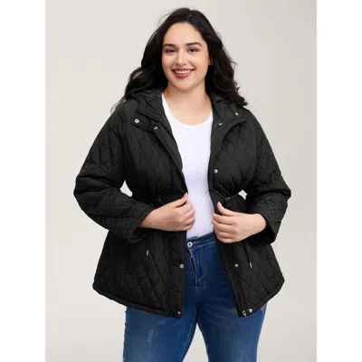 Bloomchic Plus Size Women Topstitching No Stretch 10/m Slanted Pocket Quilted Jackets  In Black