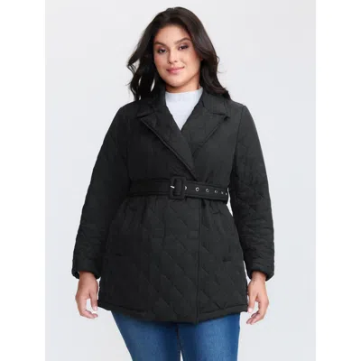Bloomchic Plus Size Women Topstitching No Stretch Sleeve Extra Long Sleeve Lapel Collar 10/m Slanted Pocket Be In Black