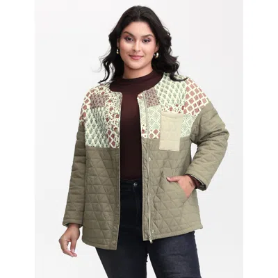 Bloomchic Plus Size Women Topstitching No Stretch Sleeve Extra Long Sleeve Round Neck 10/m Slanted Pocket Quil