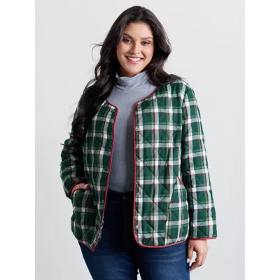 Bloomchic Plus Size Women Topstitching No Stretch Sleeve Extra Long Sleeve Round Neck 18-20/2x Patch Pocket Qu In Green