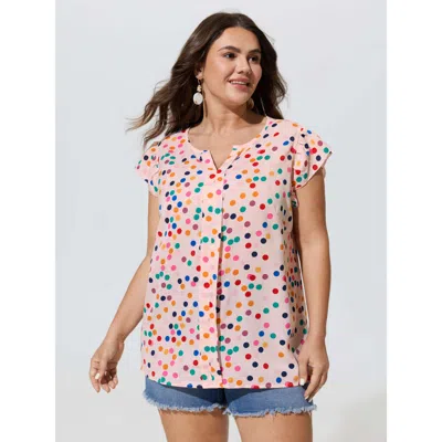 Bloomchic Polka Dot Flutter Sleeve Blouse In Lightpink