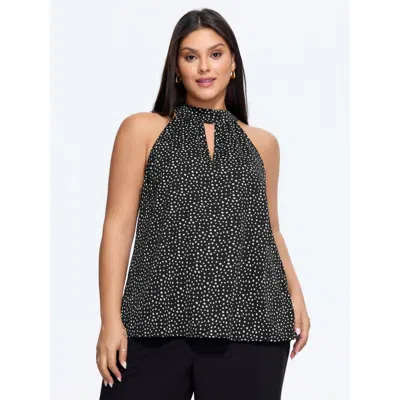 Bloomchic Polka Dot Keyhole Neck Tank Top In Black