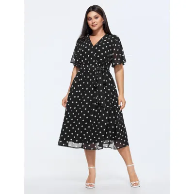Bloomchic Polka Dots Print Pockets Midi Dress In Multi