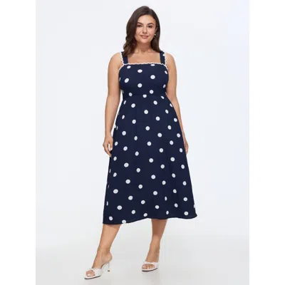 Bloomchic Polka Dots Print Wide Straps Midi Dress In Blue