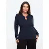 Bloomchic Polo Collar Keyhole Button Pullover In Blue