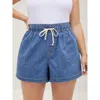 Bloomchic Pull-on Contrast Drawstring Straight-leg Denim Shorts