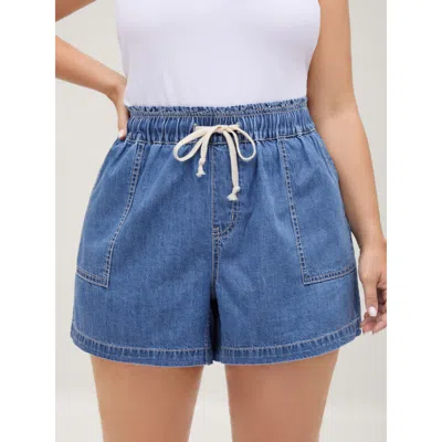 Bloomchic Pull-on Contrast Drawstring Straight-leg Denim Shorts