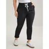 Bloomchic Pull-on Drawstring Folded Hem Boyfriend Jeans In Black