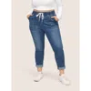 Bloomchic Pull-on Drawstring Folded Hem Boyfriend Jeans In Blue