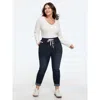 Bloomchic Pull-on Drawstring Folded Hem Boyfriend Jeans In Blue