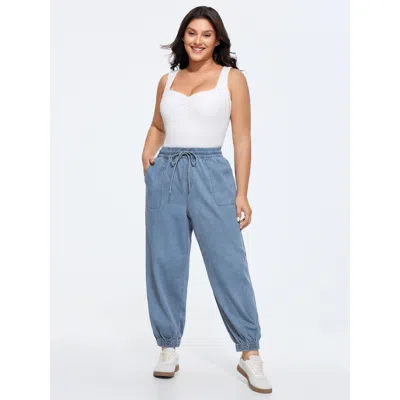 Bloomchic Pull-on Elastic Waist Harem Jeans In Blue