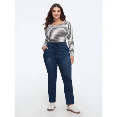 Bloomchic Pull-on High-rise Straight-leg Cropped Jeans In Midblue