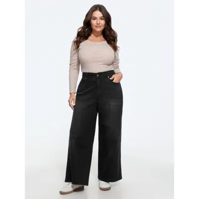 Bloomchic Pull-on Stretchy-waist Wide-leg Jeans In Black