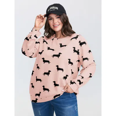 Bloomchic Puppy Print Round Neck Sweatshirt In Multi
