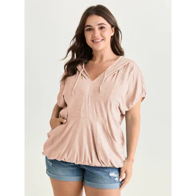 Bloomchic Pure Cotton Bubble Hem Hooded Knit Top In Pink