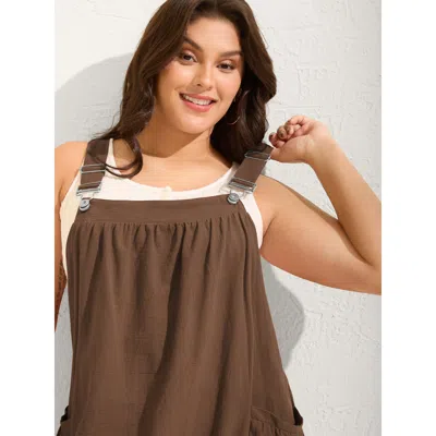Bloomchic Pure Cotton Pleated Pockets Midi Dress In Brown