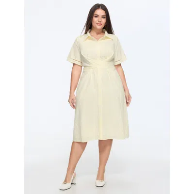 Bloomchic Pure Cotton Textured Overlap Waist Midi Dress In Beige